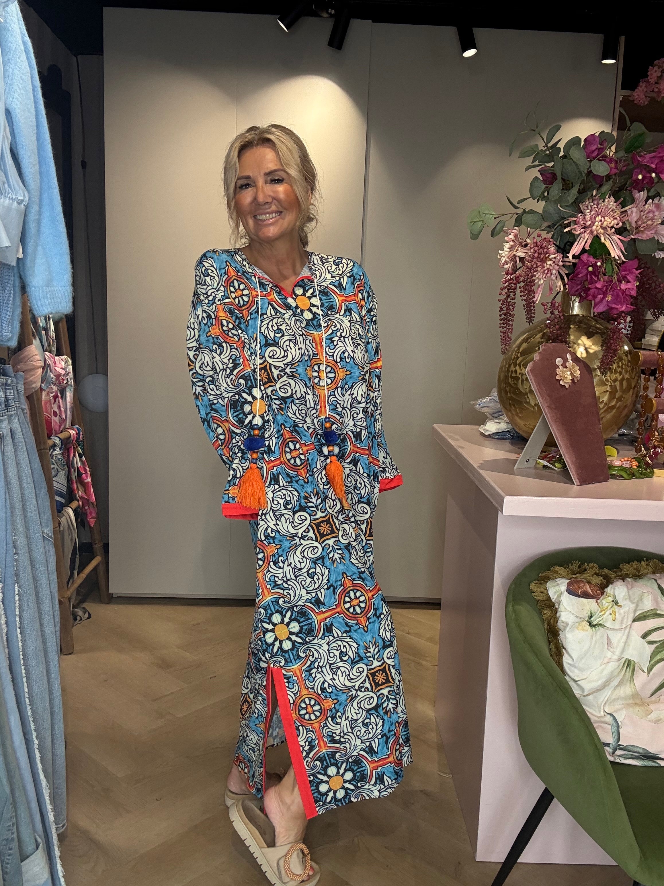 🌞 Sicilia Summer Dress - Multicolor Blauw 🌼